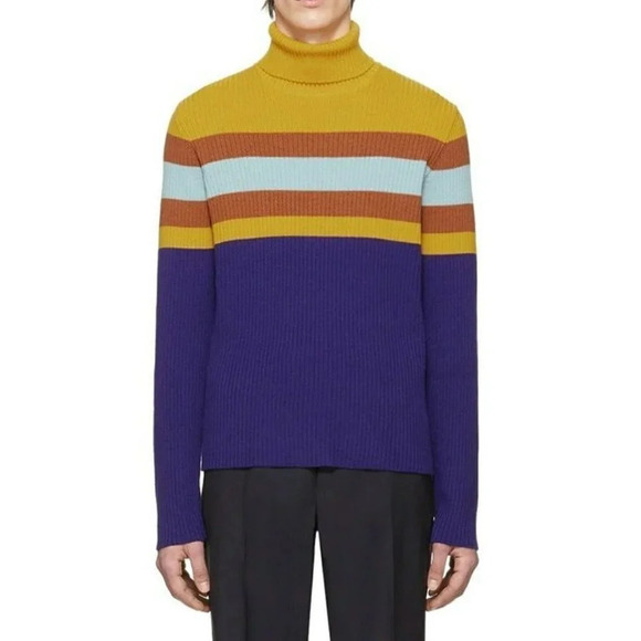 NWT Gucci Men's Wool Multi Striped Turtleneck Sweater Size S (MSRP $980) - Picture 1 of 9